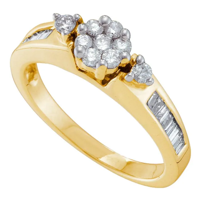 mayamila Rings 14kt Yellow Gold Womens Round Diamond Flower Cluster Fashion Ring 12 Cttw mayamila Rings 14kt Yellow Gold Womens Round Diamond Flower Cluster Fashion Ring 12 Cttw