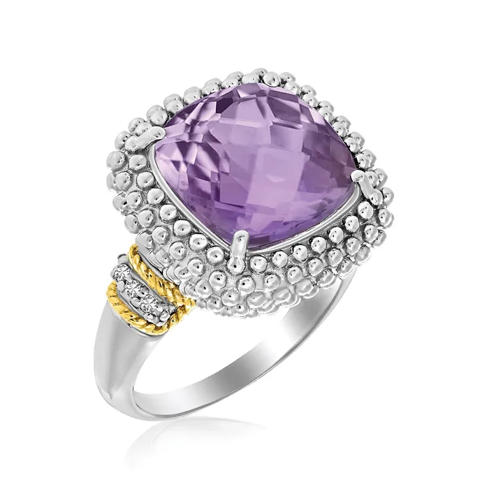 MayaMila Rings 18k Yellow Gold Sterling Silver Popcorn Ring with Amethyst and Diamond Accents MayaMila Rings 18k Yellow Gold Sterling Silver Popcorn Ring with Amethyst and Diamond Accents