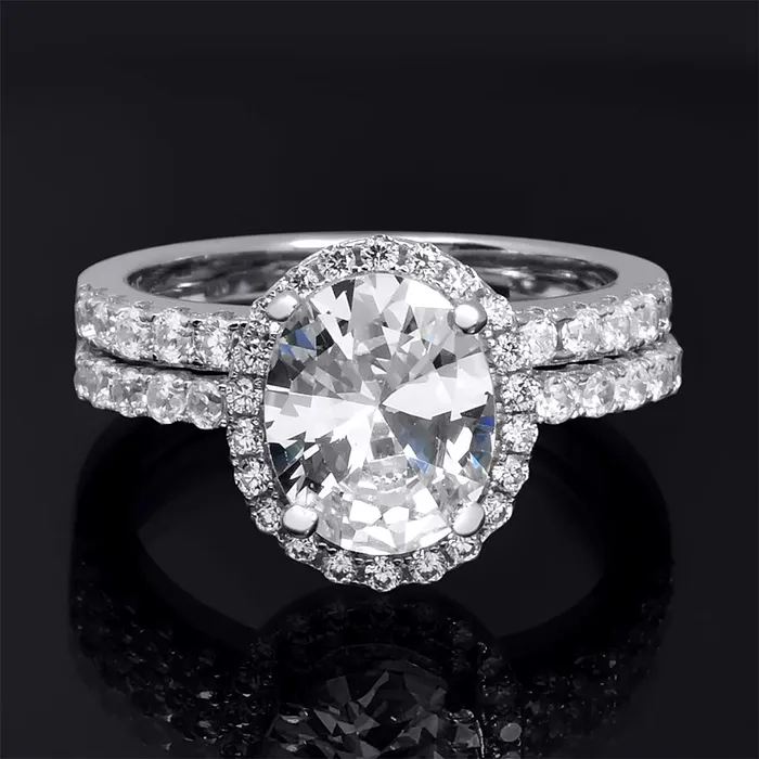 mayamila Rings 35 Carat Wedding BAND Engagement RING Set Oval Cut Sterling Silver