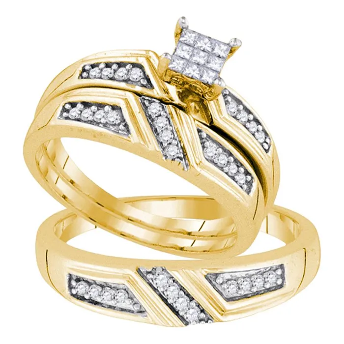 mayamila Rings Sterling Silver His Hers Princess Diamond Cluster Matching Bridal Wedding Ring Band Set 13 Cttw mayamila Rings Sterling Silver His Hers Princess Diamond Cluster Matching Bridal Wedding Ring Band Set 13 Cttw