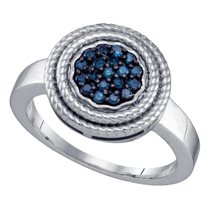 mayamila Rings Sterling Silver Womens Round Blue Color Enhanced Diamond Concentric Milgrain Cluster Ring 14 Cttw mayamila Rings Sterling Silver Womens Round Blue Color Enhanced Diamond Concentric Milgrain Cluster Ring 14 Cttw