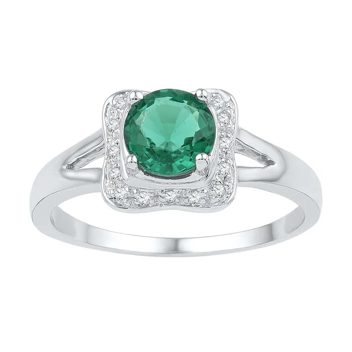 mayamila Rings Sterling Silver Womens Round LabCreated Emerald Solitaire Square Frame Ring 34 Cttw mayamila Rings Sterling Silver Womens Round LabCreated Emerald Solitaire Square Frame Ring 34 Cttw
