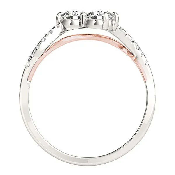 MayaMila Rings Two Stone Diamond Ring with Curved Band in 14k White And Rose Gold 58 cttw