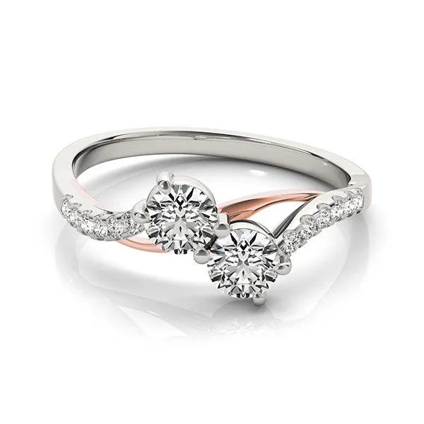 MayaMila Rings Two Stone Diamond Ring with Curved Band in 14k White And Rose Gold 58 cttw