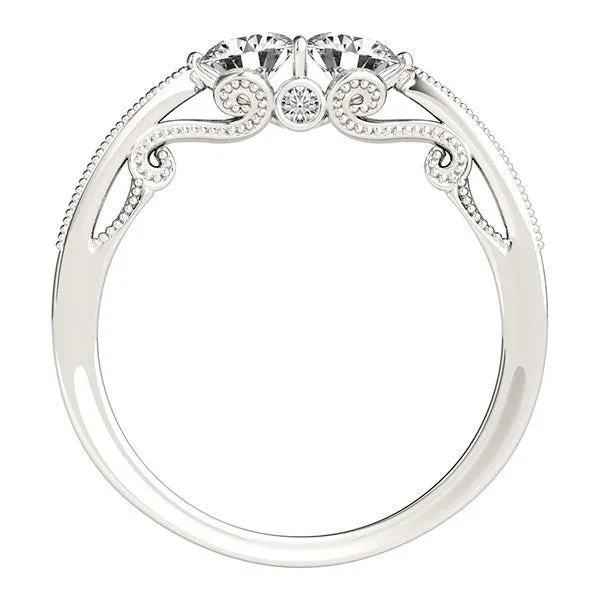MayaMila Rings Two Stone Diamond Ring With Milgrain Design In 14k White Gold 34 cttw