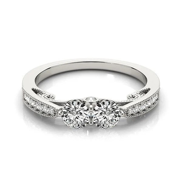 MayaMila Rings Two Stone Diamond Ring With Milgrain Design In 14k White Gold 34 cttw