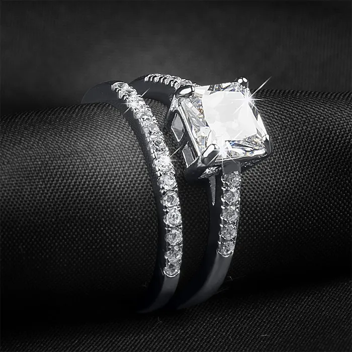 mayamila Rings Womens 175 CT Carat Engagement RING Wedding BAND Set White Gold Plated