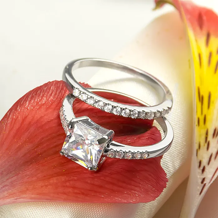 mayamila Rings Womens 175 CT Carat Engagement RING Wedding BAND Set White Gold Plated