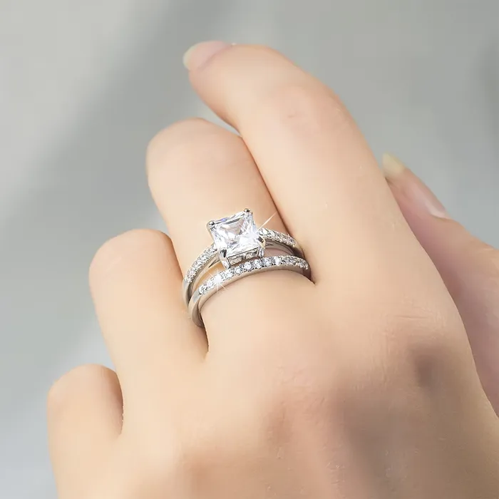 mayamila Rings Womens 175 CT Carat Engagement RING Wedding BAND Set White Gold Plated