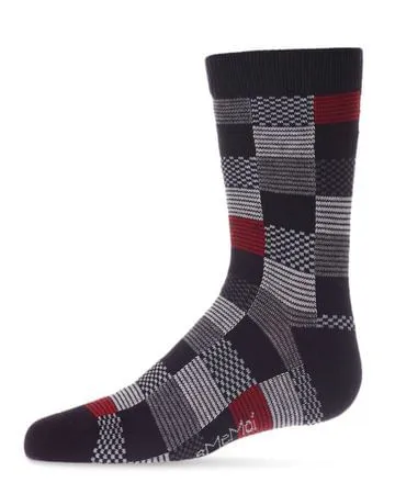 Memoi Checkerboard Boys Crew Socks Black Memoi Rings