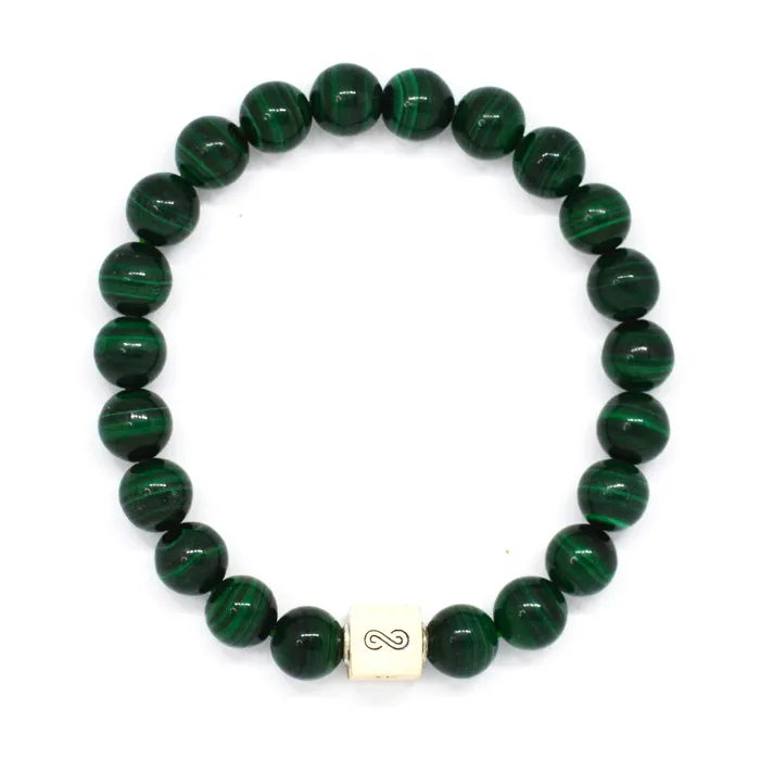 MF Bracelets Malachite Infinity Silver Bead Bracelet 8 MM