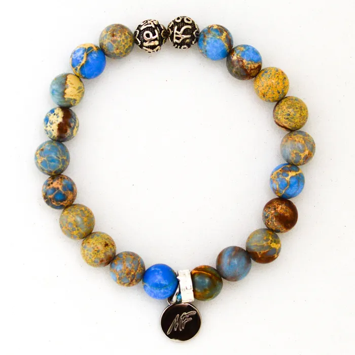 MF Sea Blue Jasper Stone Silver Bead Bracelet 8 MM Bracelets
