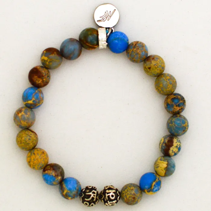 MF Sea Blue Jasper Stone Silver Bead Bracelet 8 MM Bracelets