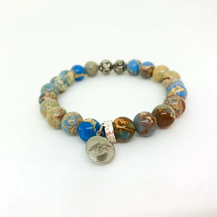 MF Sea Blue Jasper Stone Silver Bead Bracelet 8 MM Bracelets