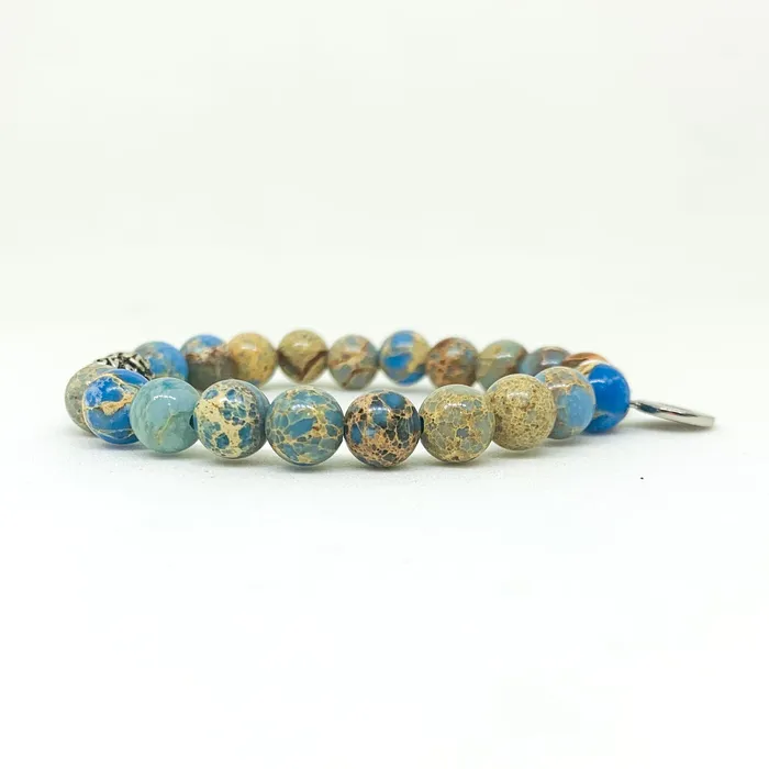 MF Sea Blue Jasper Stone Silver Bead Bracelet 8 MM Bracelets
