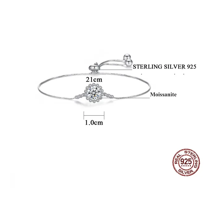 Mystic Flavia Bracelets Solitaire MOISSANITE Adjustable Silver Bracelet