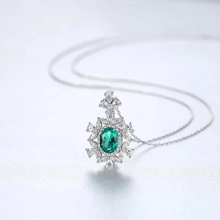 Mystic Flavia Necklaces Elegant Flowery Emerald Gemstone Silver Necklace