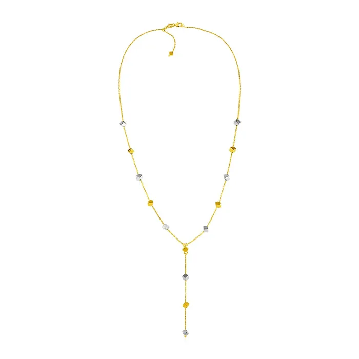 Necklaces 14k Two Tone Gold Necklace with Polished Cubes MayaMila