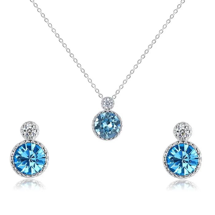 Necklaces Blue Swarovski Crystal Circle Silver Necklace Set Mystic Flavia Necklaces Blue Swarovski Crystal Circle Silver Necklace Set Mystic Flavia