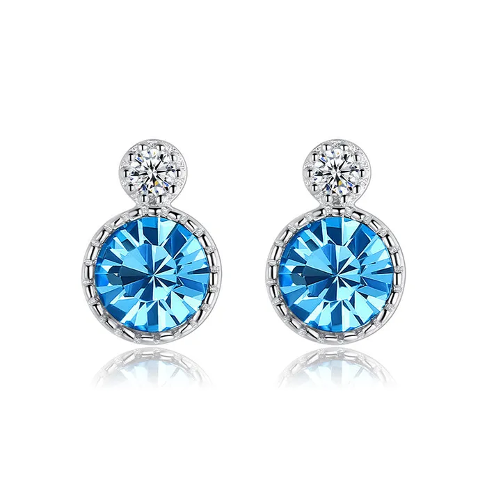 Necklaces Blue Swarovski Crystal Circle Silver Necklace Set Mystic Flavia
