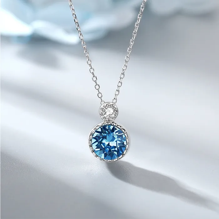 Necklaces Blue Swarovski Crystal Circle Silver Necklace Set Mystic Flavia
