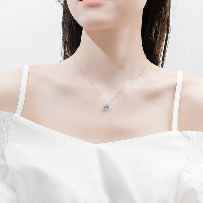 Necklaces Blue Swarovski Crystal Circle Silver Necklace Set Mystic Flavia