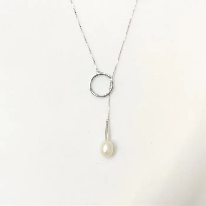 Necklaces Circle au Pearl Pendant Lariat Silver Necklace Mystic Flavia