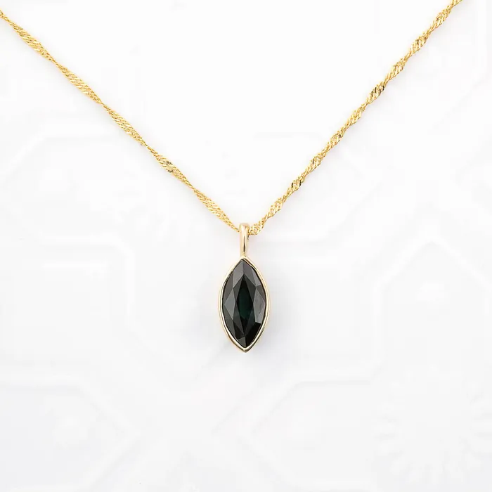 Necklaces Envero Jewelry Patia Bezel Necklace 092ct Deep Blue Marquise Sapphire 14k Yellow Gold One of a kind