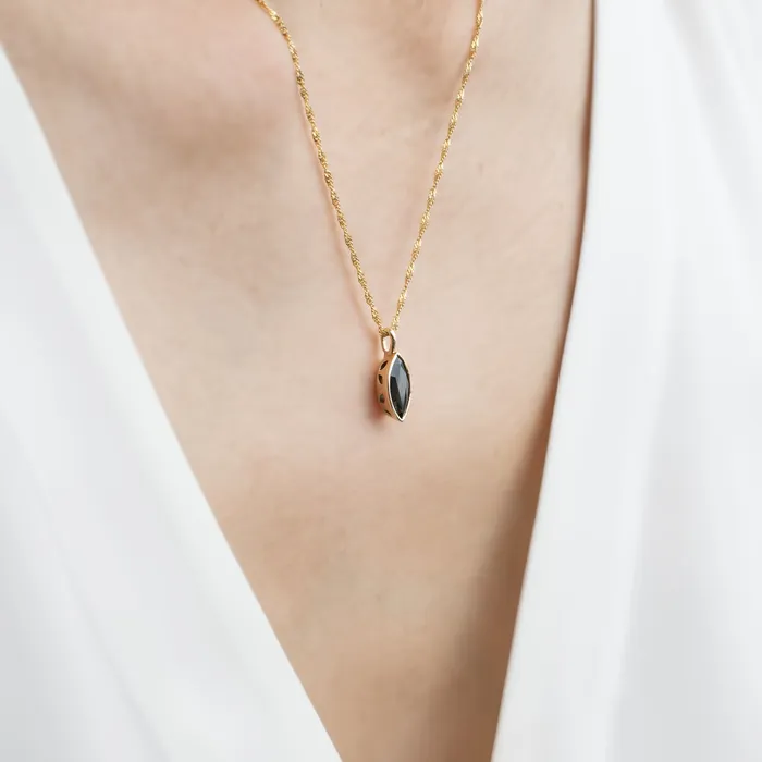Necklaces Envero Jewelry Patia Bezel Necklace 092ct Deep Blue Marquise Sapphire 14k Yellow Gold One of a kind