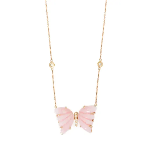 Necklaces Jacquie Aiche YG MEDIUM PINK OPAL PAVE CENTER BUTTERFLY 2 DIA NECKLACE Necklaces Jacquie Aiche YG MEDIUM PINK OPAL PAVE CENTER BUTTERFLY 2 DIA NECKLACE