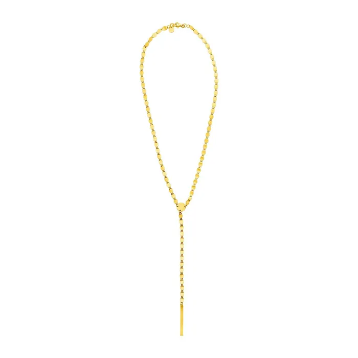Necklaces MayaMila 14k Yellow Gold 18 inch Lariat Necklace with Polished Bar and Circles Necklaces MayaMila 14k Yellow Gold 18 inch Lariat Necklace with Polished Bar and Circles