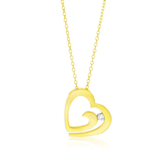 Necklaces MayaMila 14k Yellow Gold Swirl Motif Diamond Accented Heart Pendant