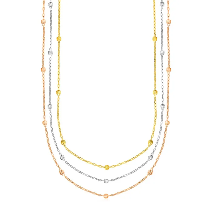 Necklaces MayaMila Necklace with Textured Beads in 10k Tri Color Gold