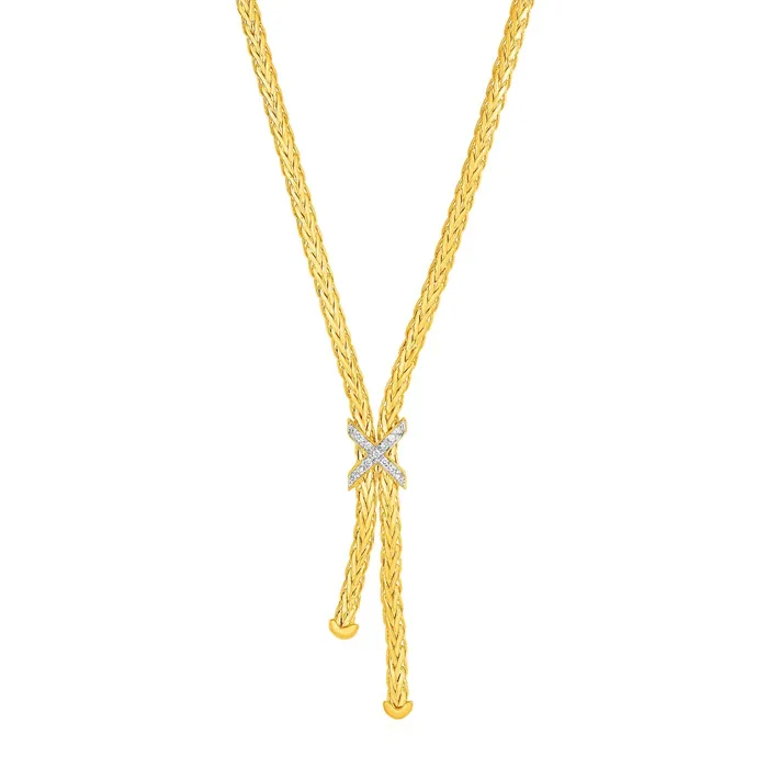 Necklaces MayaMila Rope Lariat Necklace with X Shaped Focal Element with Diamond in 14k Yellow Gold Necklaces MayaMila Rope Lariat Necklace with X Shaped Focal Element with Diamond in 14k Yellow Gold