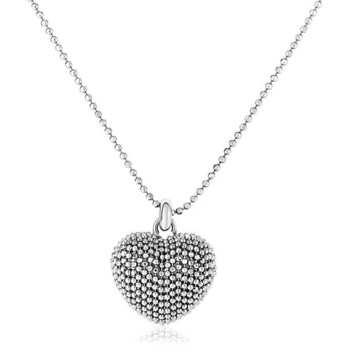 Necklaces MayaMila Sterling Silver 18 inch Necklace with Bead Textured Heart Pendant
