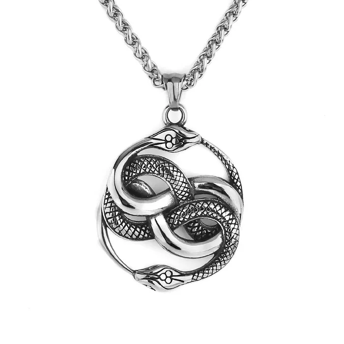 Necklaces Mio Queena Double Snake Stainless Steel Pendant