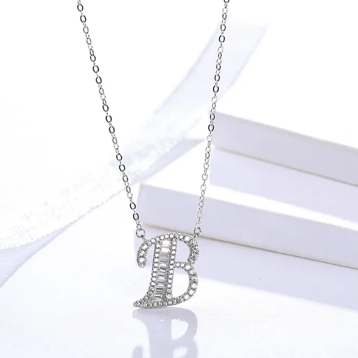 Necklaces Mystic Flavia Initials Alphabet AG Pendant Zircon Silver Necklace