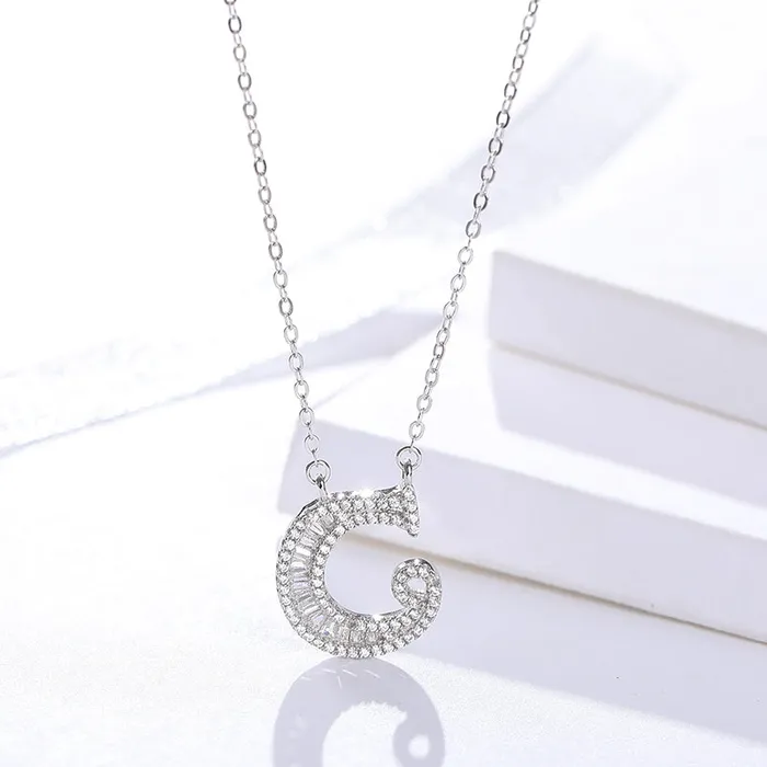 Necklaces Mystic Flavia Initials Alphabet AG Pendant Zircon Silver Necklace