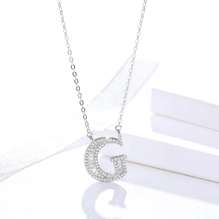 Necklaces Mystic Flavia Initials Alphabet AG Pendant Zircon Silver Necklace