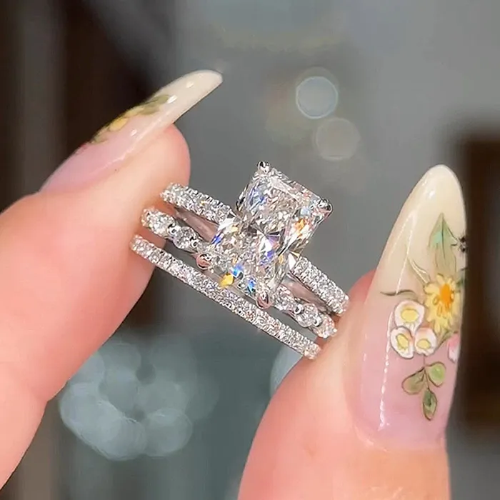 Noble Radiant Cut 3PC Wedding Bridal Set in Sterling Silver shineofdiamond Rings Noble Radiant Cut 3PC Wedding Bridal Set in Sterling Silver shineofdiamond Rings