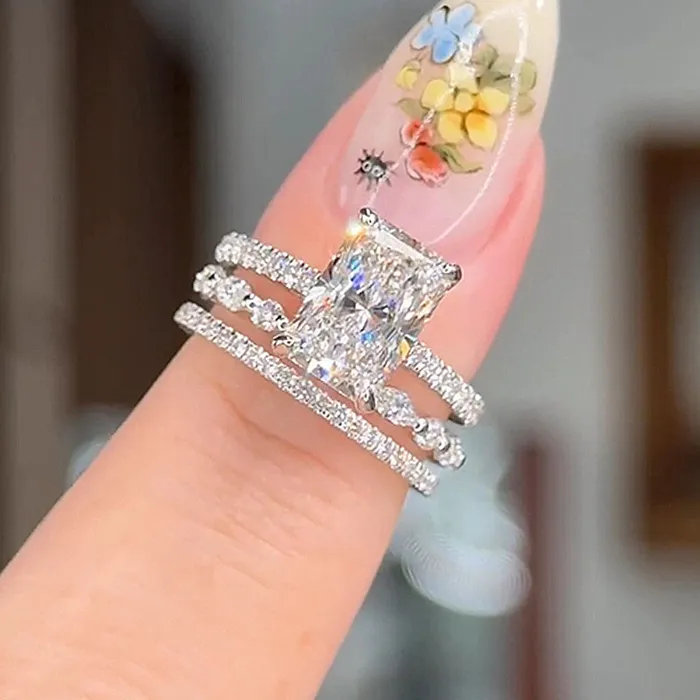 Noble Radiant Cut 3PC Wedding Bridal Set in Sterling Silver shineofdiamond Rings