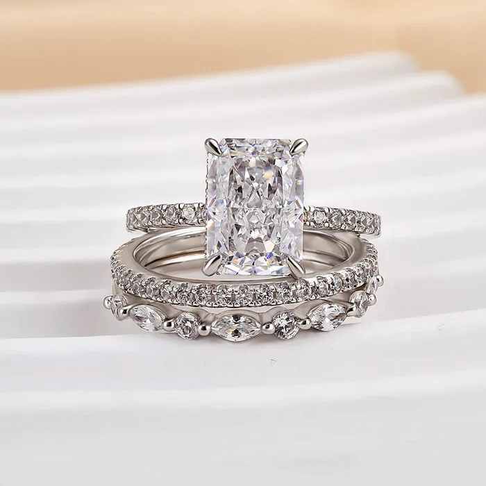 Noble Radiant Cut 3PC Wedding Bridal Set in Sterling Silver shineofdiamond Rings