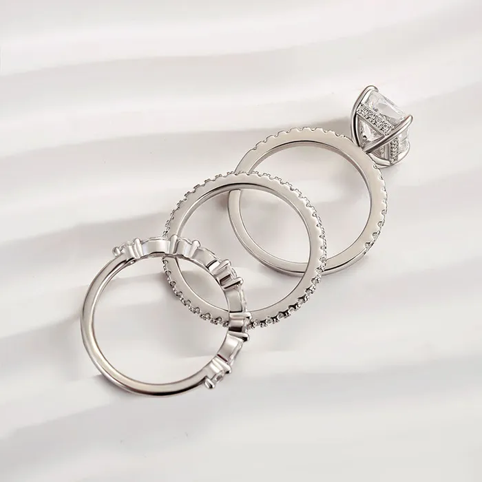 Noble Radiant Cut 3PC Wedding Bridal Set in Sterling Silver shineofdiamond Rings