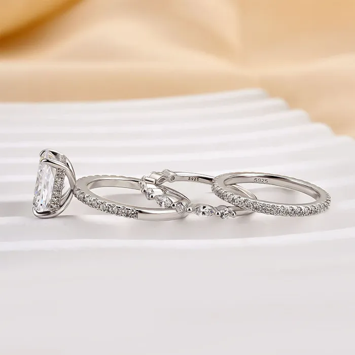 Noble Radiant Cut 3PC Wedding Bridal Set in Sterling Silver shineofdiamond Rings