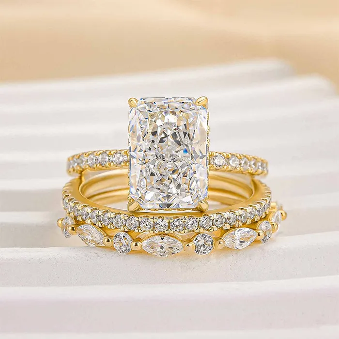 Noble Radiant Cut 3PC Wedding Bridal Set in Sterling Silver shineofdiamond Rings