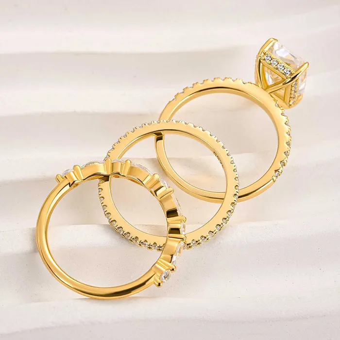 Noble Radiant Cut 3PC Wedding Bridal Set in Sterling Silver shineofdiamond Rings