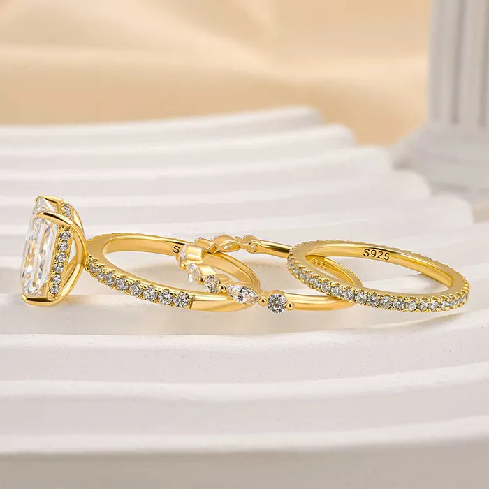 Noble Radiant Cut 3PC Wedding Bridal Set in Sterling Silver shineofdiamond Rings