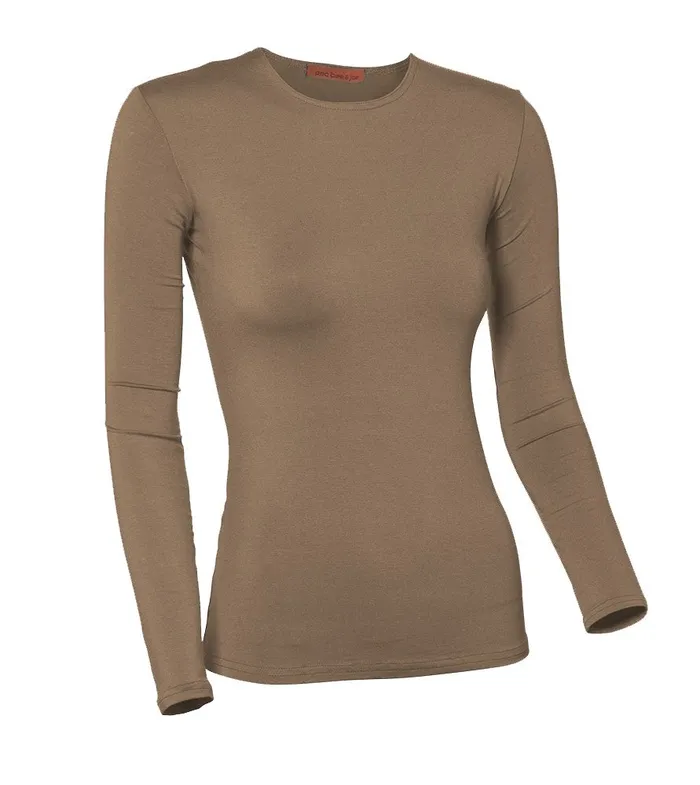 PBJ Ladies Modal Long Sleeve Shell Mocha Pea Bee Jae Earrings