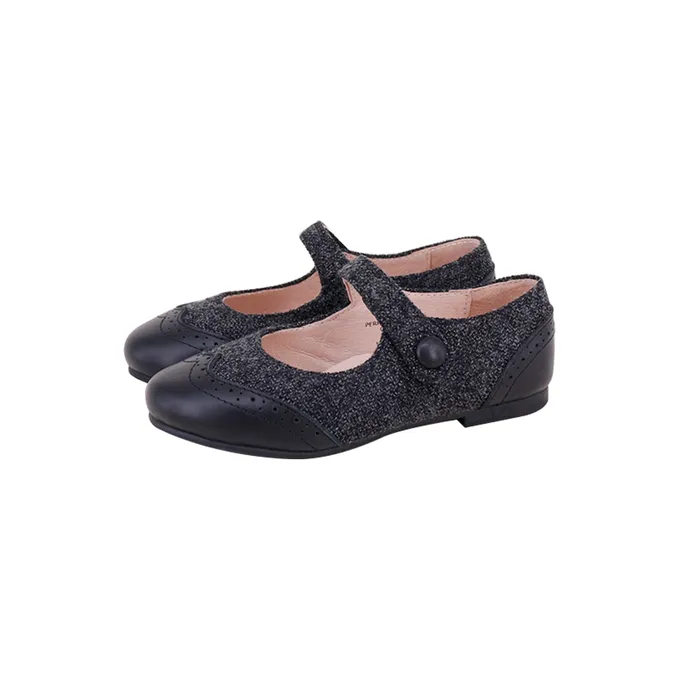 Perroquet Girls Gray Tweed Wingtip Mary Jane with Black Leather GrayBlack Perroquet Shoes Necklaces Perroquet Girls Gray Tweed Wingtip Mary Jane with Black Leather GrayBlack Perroquet Shoes Necklaces
