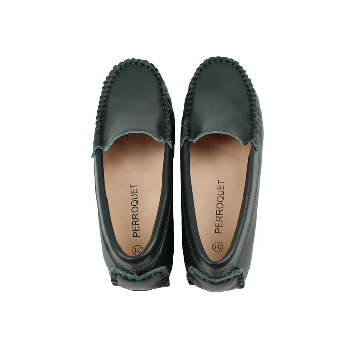 Perroquet Leather Moccasin Loafers Green Perroquet Shoes Earrings